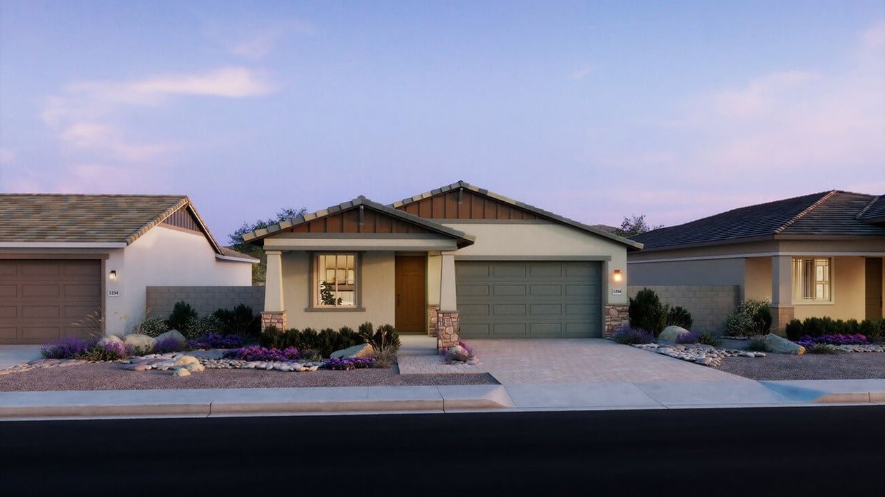 Representative exterior photo of a completed home built from the 3501 by Risewell Homes in North Creek, Queen Creek, AZ (Image 2).