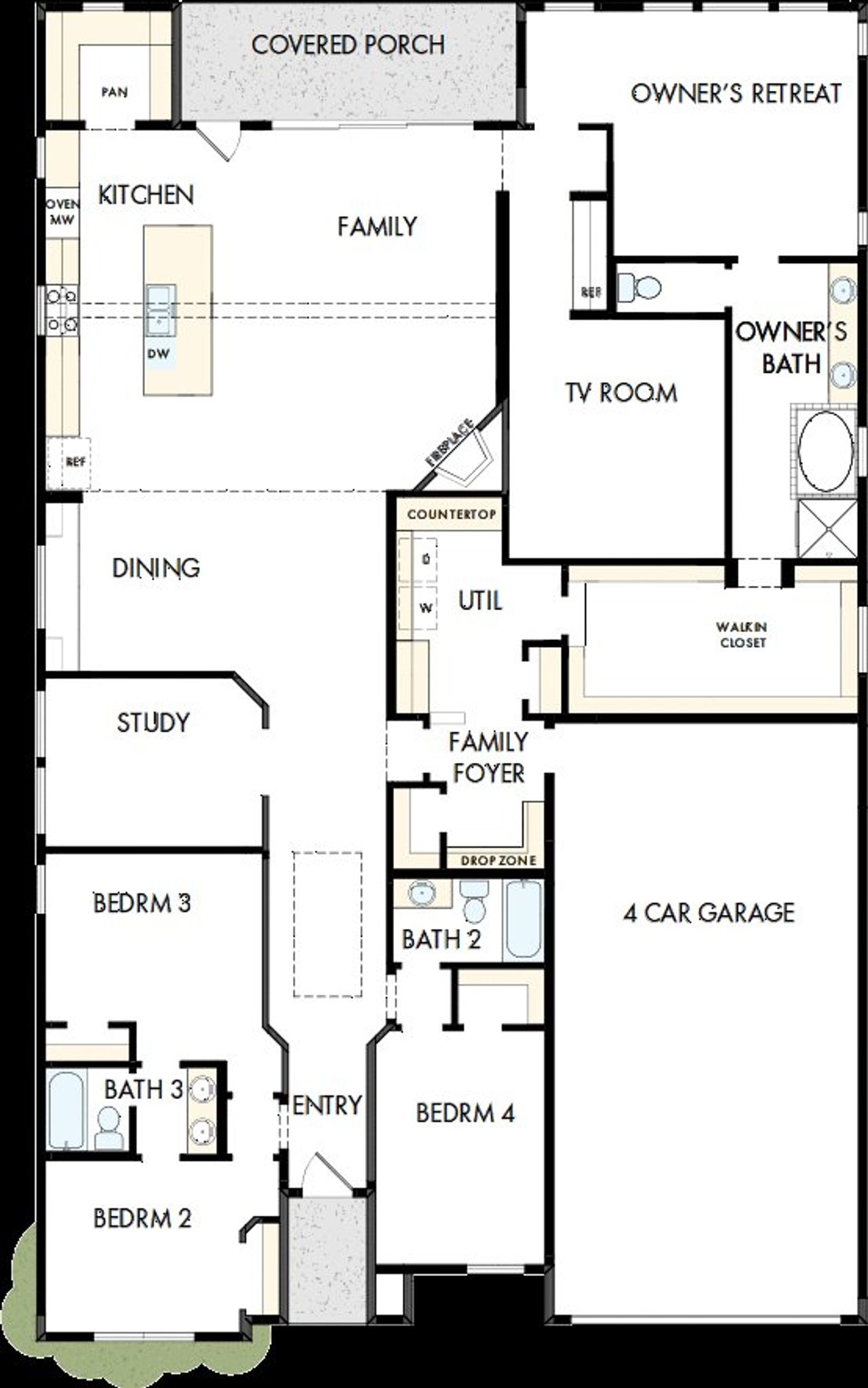 2D floor plan layout of this home in Pecan Square – Classics, Northlake, TX (Image 2).