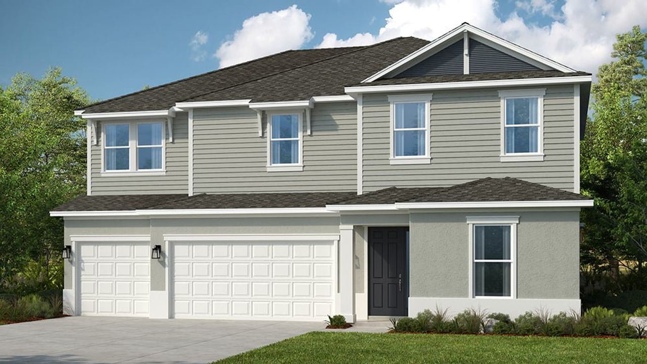 Representative exterior photo of a completed home built from the Carmel by Taylor Morrison in Hammock at Two Rivers, Zephyrhills, FL (Image 2). Representative exterior photo of a completed home built from the Carmel by Taylor Morrison in Hammock at Two Rivers, Zephyrhills, FL (Image 2).