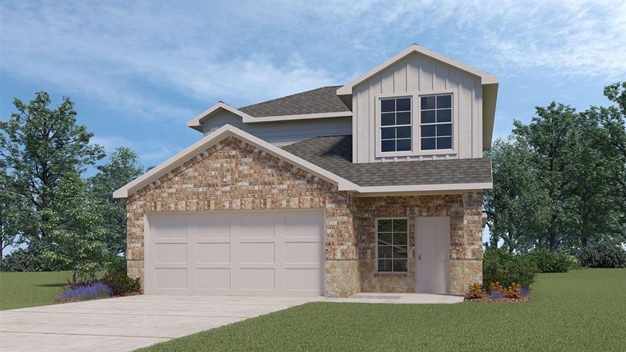 Front exterior of a new home in Wildcat Ranch, Crandall, TX, highlighting curb appeal (Image 2).