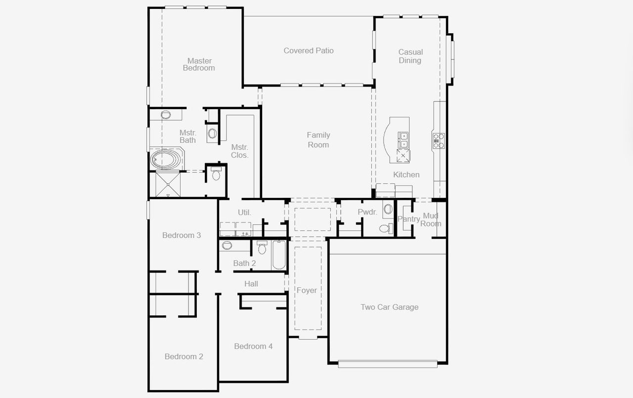 2D floor plan layout of this home in South Pointe 65', Mansfield, TX (Image 2).