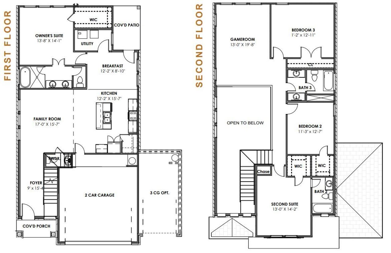 2D floor plan layout for the Iris 2400HS3CG by Saratoga Homes in Creekhaven, Iowa Colony, TX (Image 2).