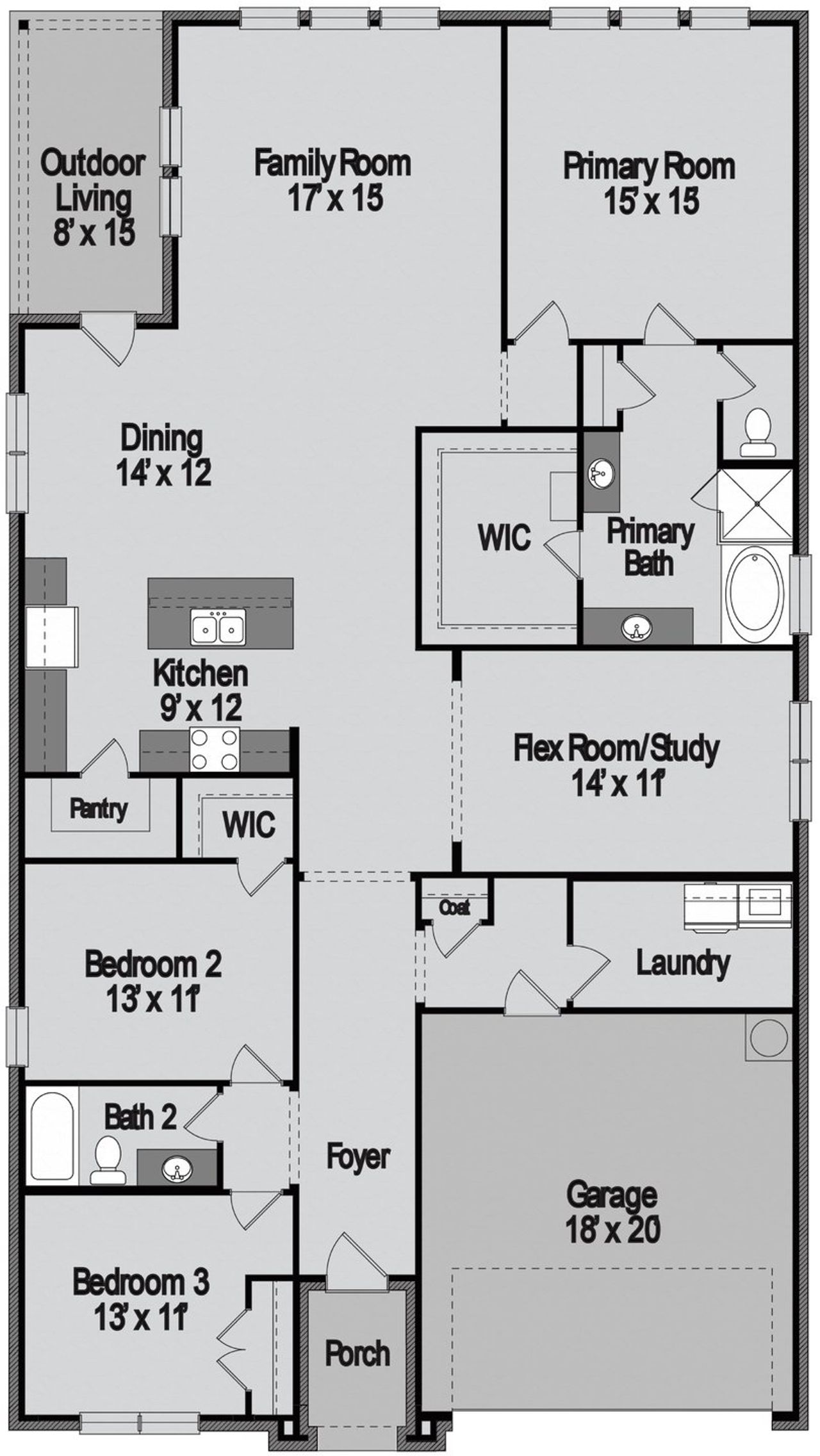 2D floor plan layout for the Colorado Executive by UnionMain Homes in Brookville Estates, Forney, TX (Image 2).