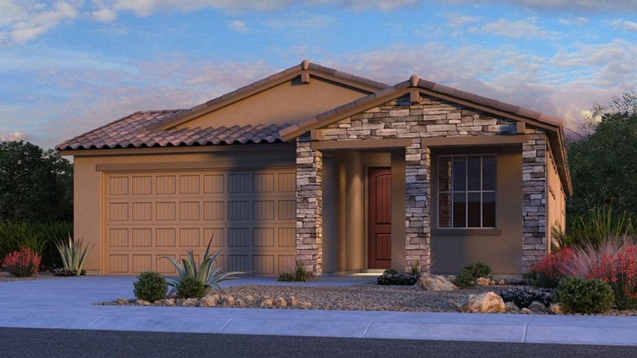 Representative exterior photo of a completed home built from the Harlow by Taylor Morrison in Paradisi Discovery Collection, Surprise, AZ (Image 2).