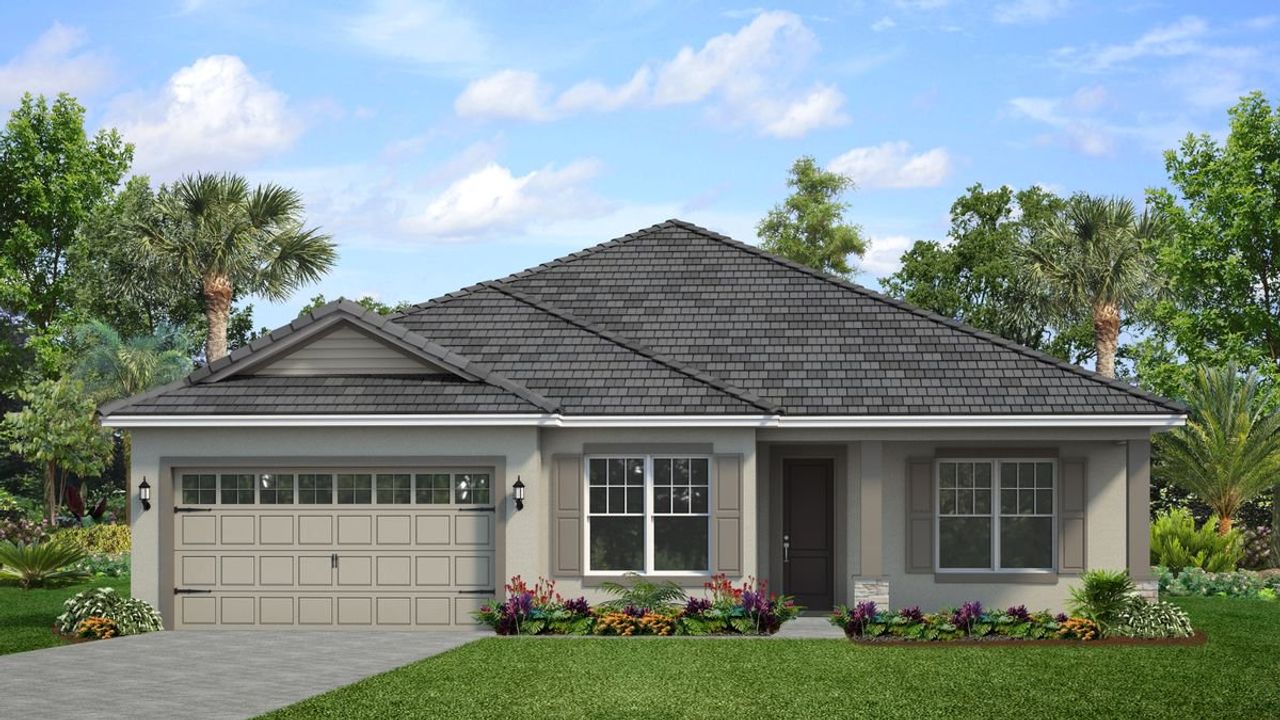 Representative exterior photo of a completed home built from the Patagonia by Park Square Residential in Tamarack at Two Rivers, Zephyrhills, FL (Image 2).