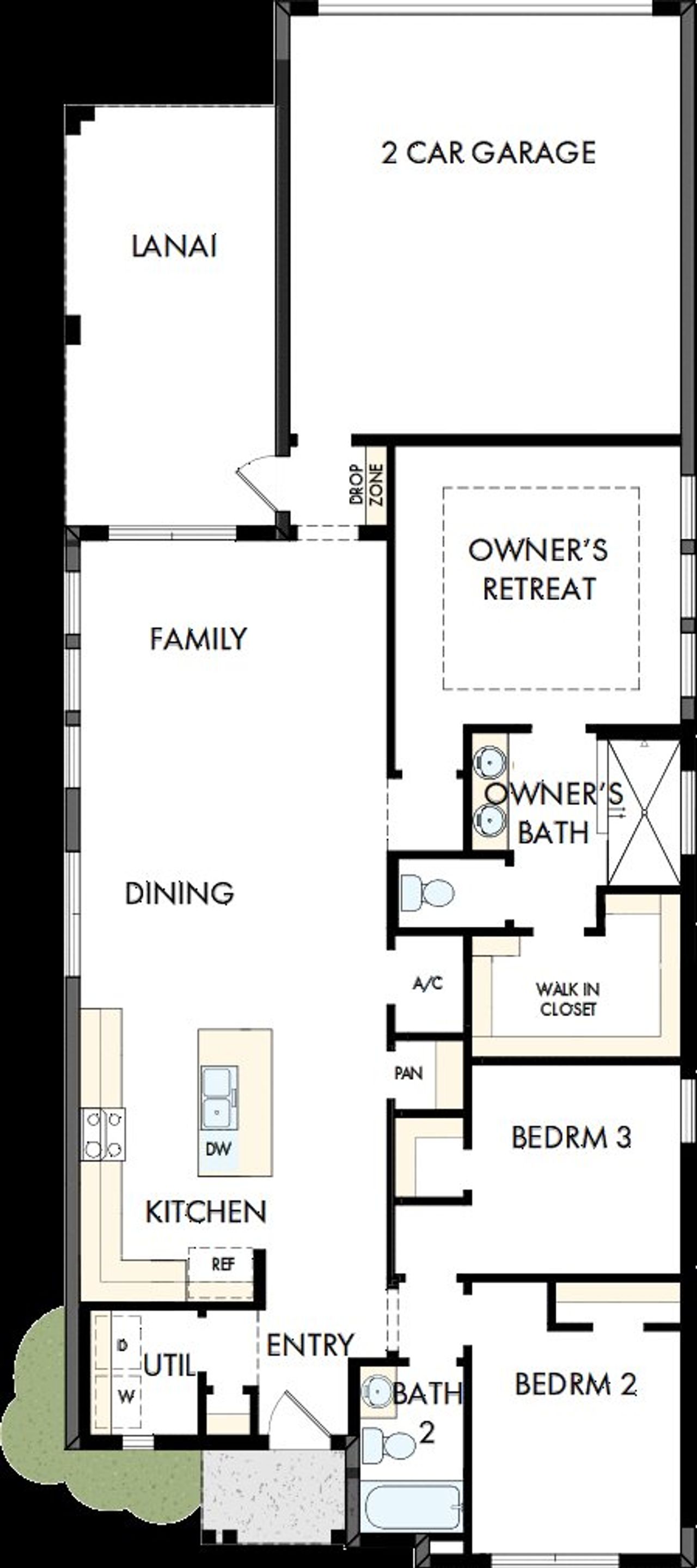 2D floor plan layout of this home in Emerald Landing at Waterside at Lakewood Ranch – Cottage Series, Sarasota, FL (Image 2).