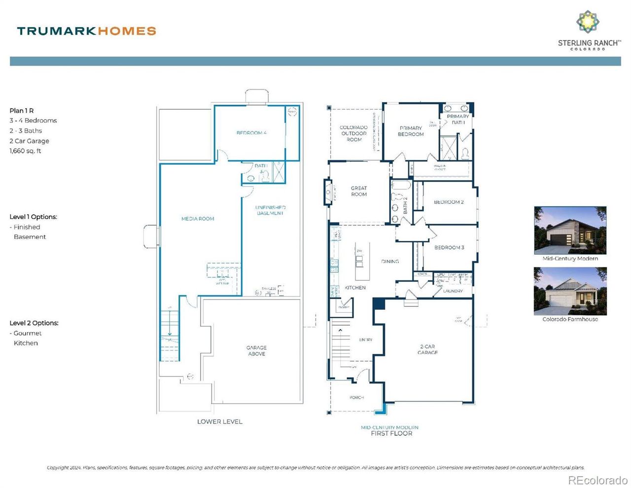2D floor plan layout of this home in Harmony at Sterling Ranch, Littleton, CO (Image 2).