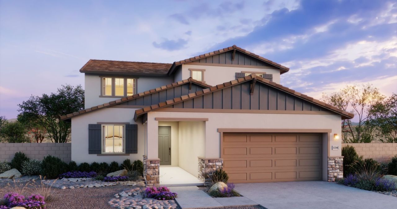 Representative exterior photo of a completed home built from the 4005 by New Home Co. in The Residences Collection at Frontera, Surprise, AZ (Image 2).