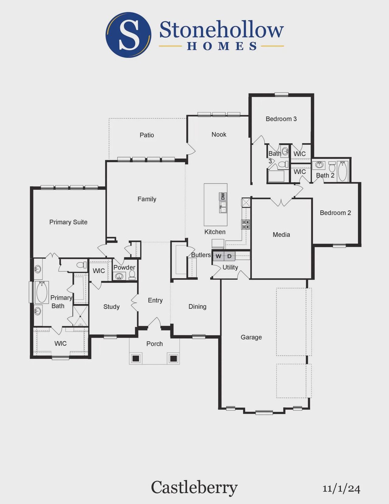 2D floor plan layout for the Castleberry by Stonehollow Homes in Sterling Meadows, Van Alstyne, TX (Image 2). 2D floor plan layout for the Castleberry by Stonehollow Homes in Sterling Meadows, Van Alstyne, TX (Image 2).