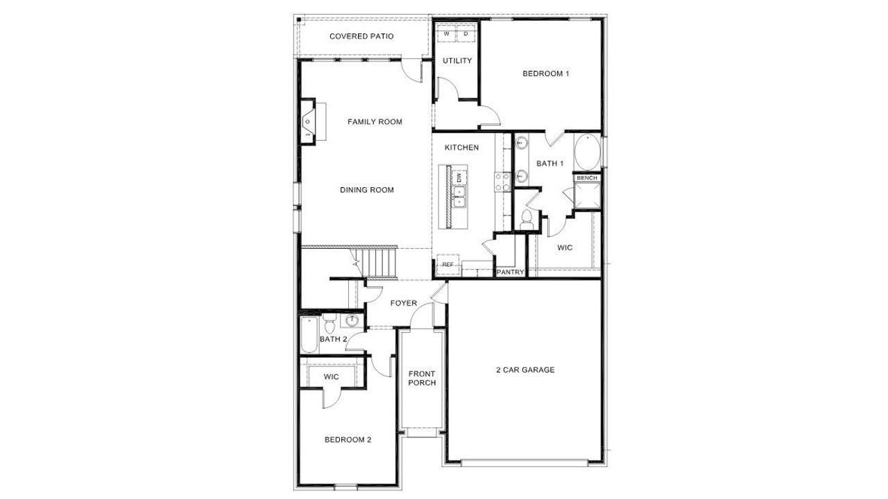 2D floor plan layout of this home in The Landing at Hidden Lakes, McKinney, TX (Image 2).