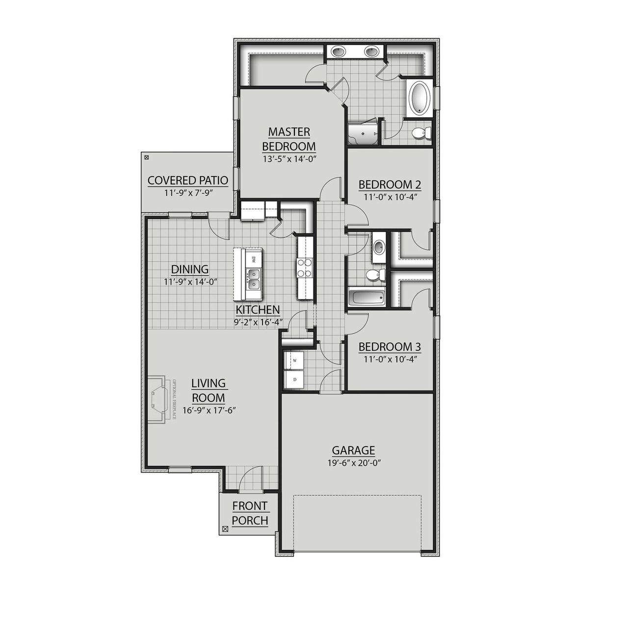 2D floor plan layout for the Dogwood IV A by DSLD Homes in Orange Gardens, Orange, TX (Image 2).