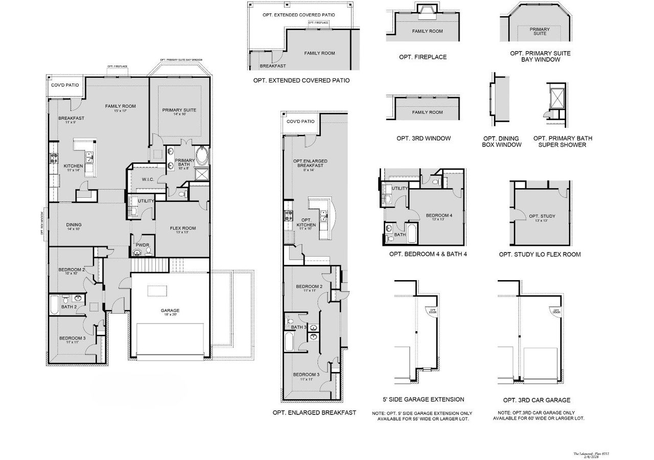 2D floor plan layout for the The Lakewood by Legend Homes in Rocky Creek Crossing, Crowley, TX (Image 2).