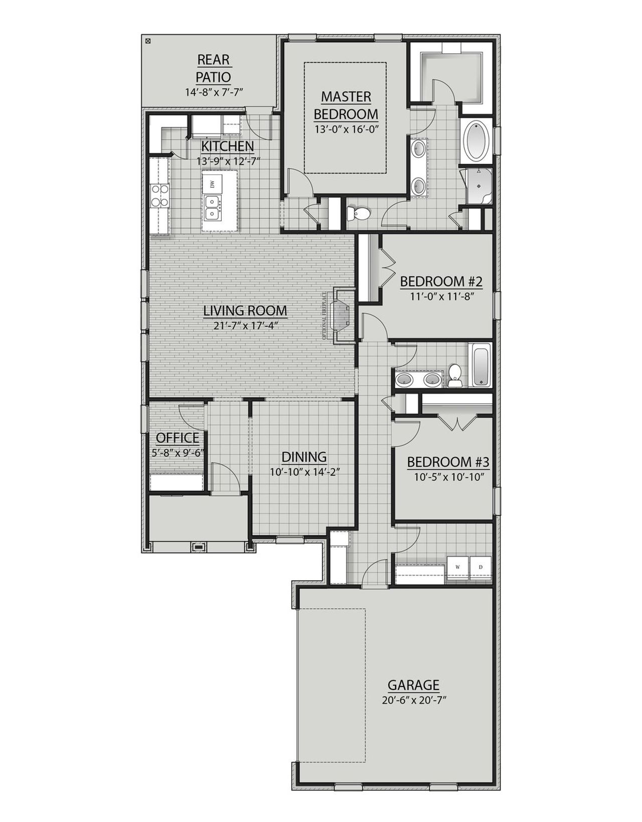 2D floor plan layout for the Rousseau III G by DSLD Homes in Natureview, Freeport, FL (Image 2). 2D floor plan layout for the Rousseau III G by DSLD Homes in Natureview, Freeport, FL (Image 2).