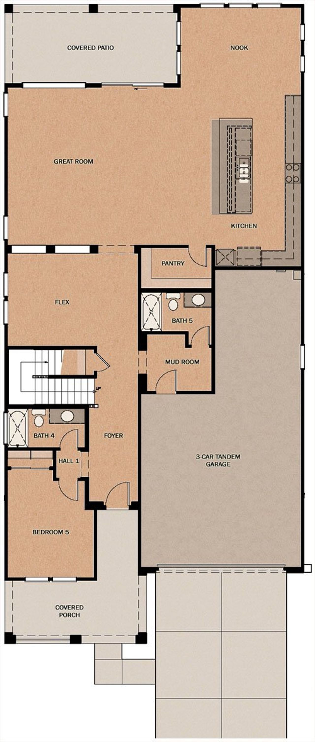 2D floor plan layout of this home in Cascades at Prasada, Surprise, AZ (Image 2).