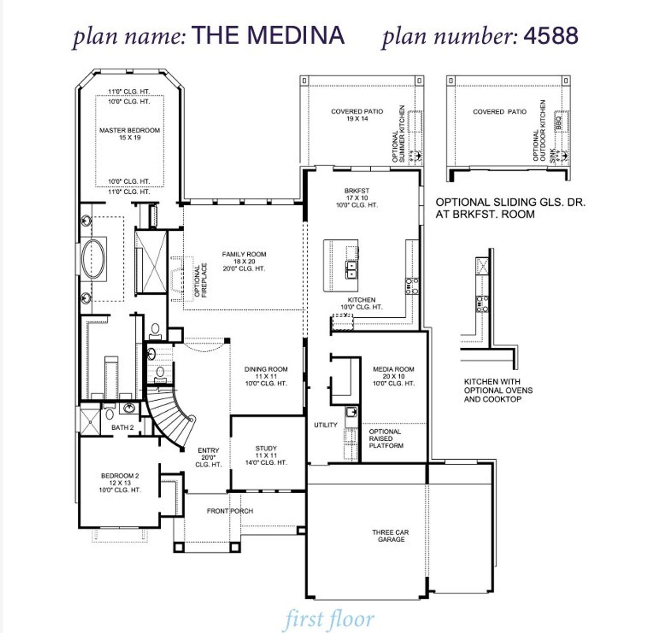 2D floor plan layout for the Medina 4588 by J. Patrick Homes in Sienna 70' Lots, Missouri City, TX (Image 2). 2D floor plan layout for the Medina 4588 by J. Patrick Homes in Sienna 70' Lots, Missouri City, TX (Image 2).