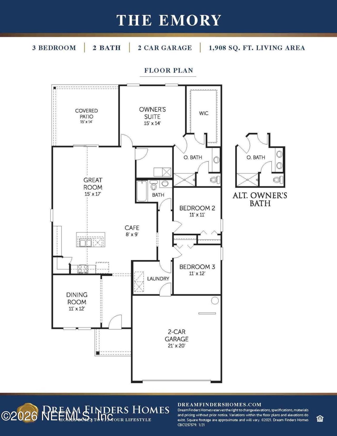 2D floor plan layout of this home in Cordova Palms, St. Augustine, FL (Image 2).