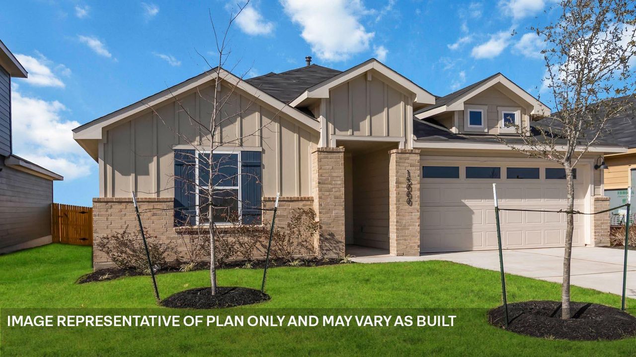 Front exterior of a new home in Monarch Ranch, Manor, TX, highlighting curb appeal (Image 2).