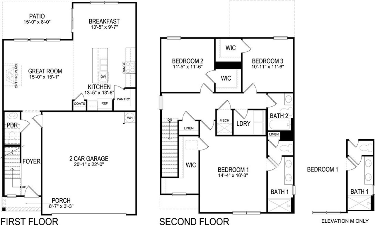 2D floor plan layout of this home in The Hideaway at Fox Meadows, Bluff City, TN (Image 2).