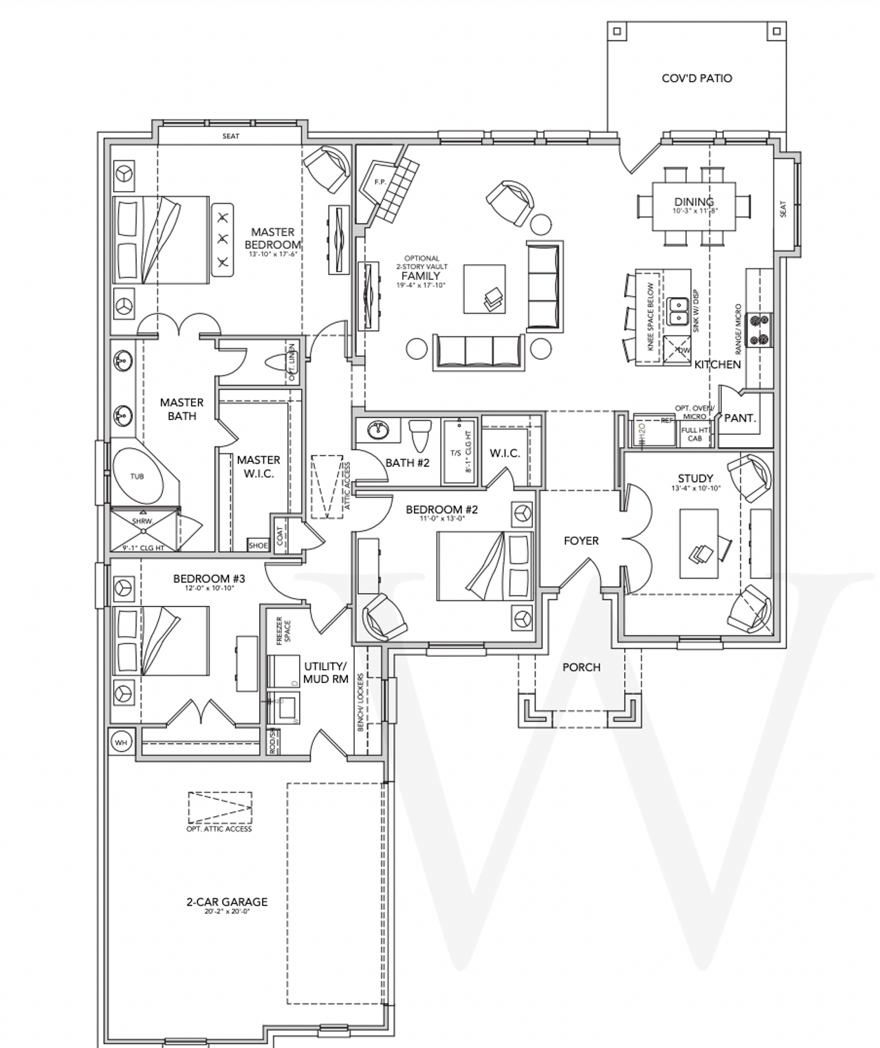 2D floor plan layout for the Alexander by Windmiller Custom Homes in Thomas Crossing, Burleson, TX (Image 2).