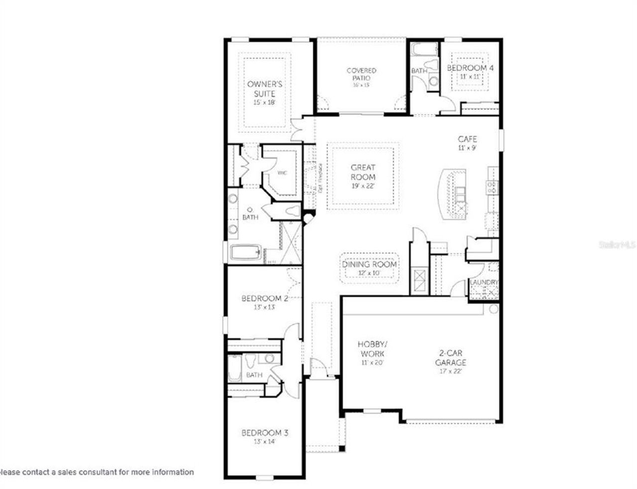 2D floor plan layout of this home in Avalon Woods, Winter Garden, FL (Image 2).