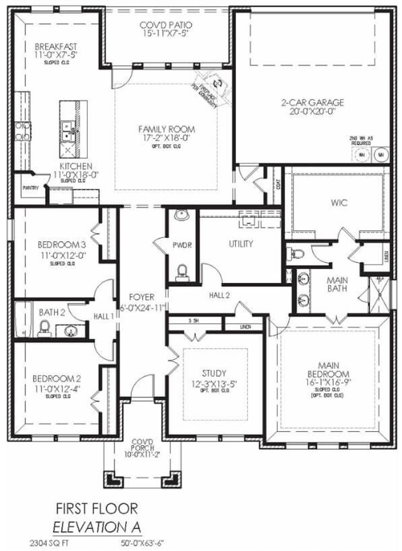 2D floor plan layout for the The Seguin by Lillian Custom Homes in Ten Mile Creek Estates, DeSoto, TX (Image 2).