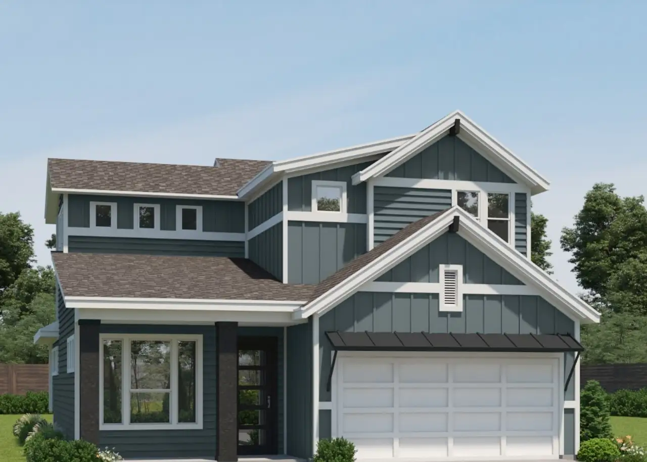 Front exterior of a new home in Southstone, Austin, TX, highlighting curb appeal (Image 2). Front exterior of a new home in Southstone, Austin, TX, highlighting curb appeal (Image 2).