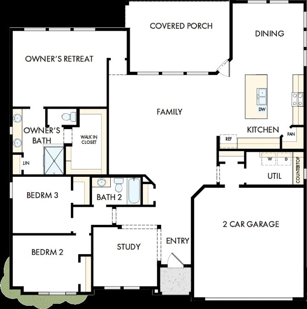 2D floor plan layout of this home in Sunfield, Buda, TX (Image 2).