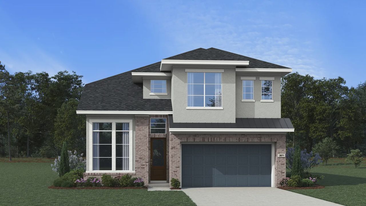 Representative exterior photo of a completed home built from the Laramie by Chesmar Homes in Brookewater 45's, Rosenberg, TX (Image 2). Representative exterior photo of a completed home built from the Laramie by Chesmar Homes in Brookewater 45's, Rosenberg, TX (Image 2).