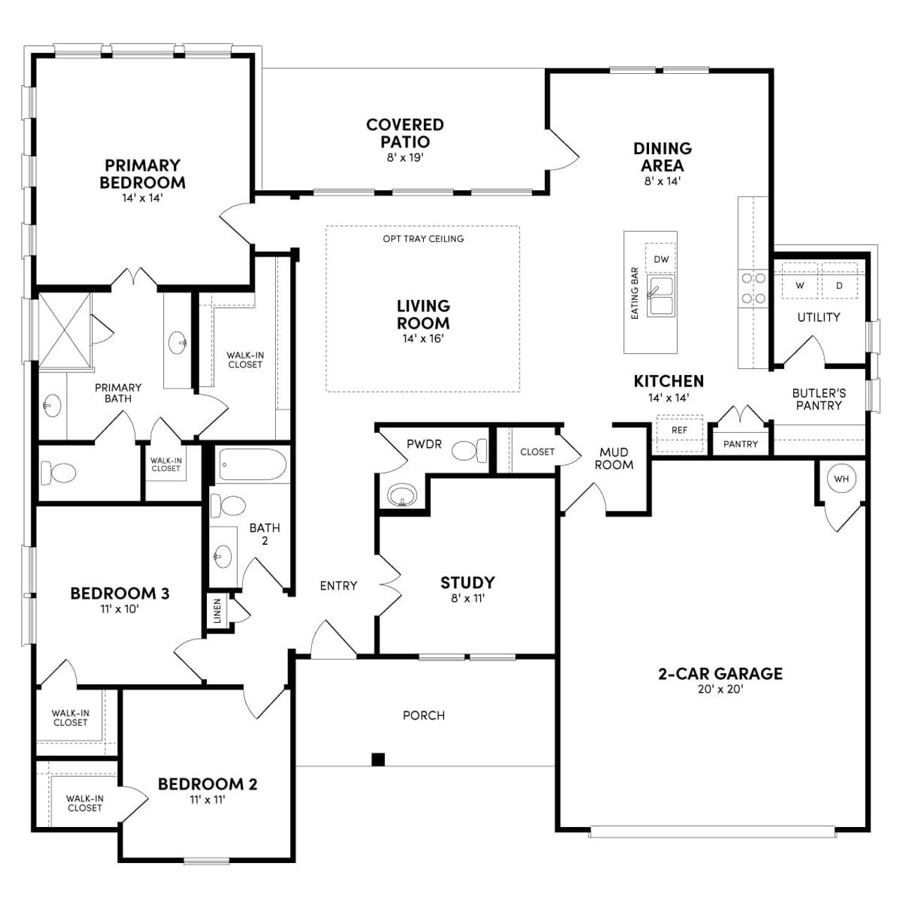 2D floor plan layout of this home in Cottage at Kissing Tree, San Marcos, TX (Image 2).