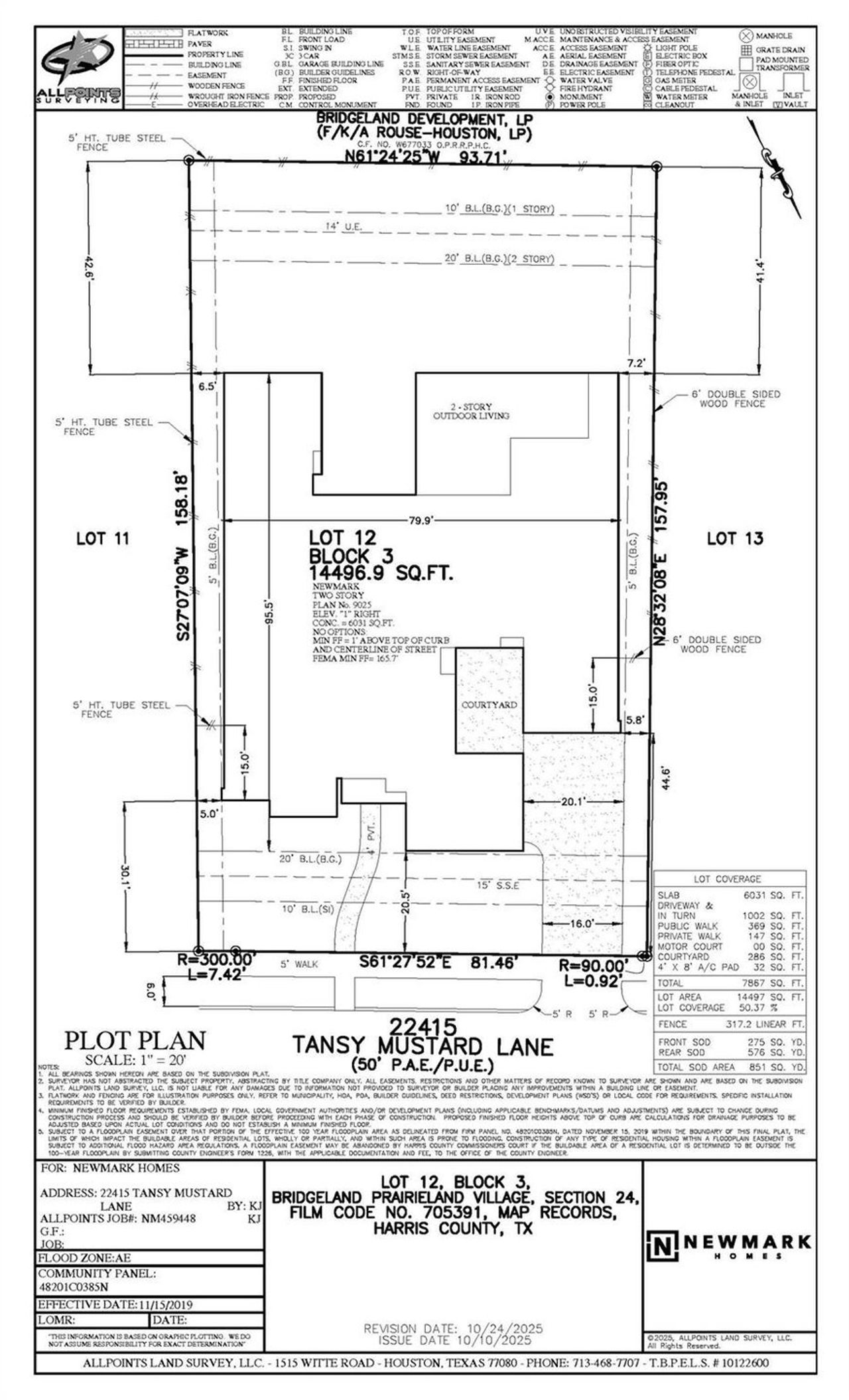 Plot plan showing a lot size of 14,496 sqft.