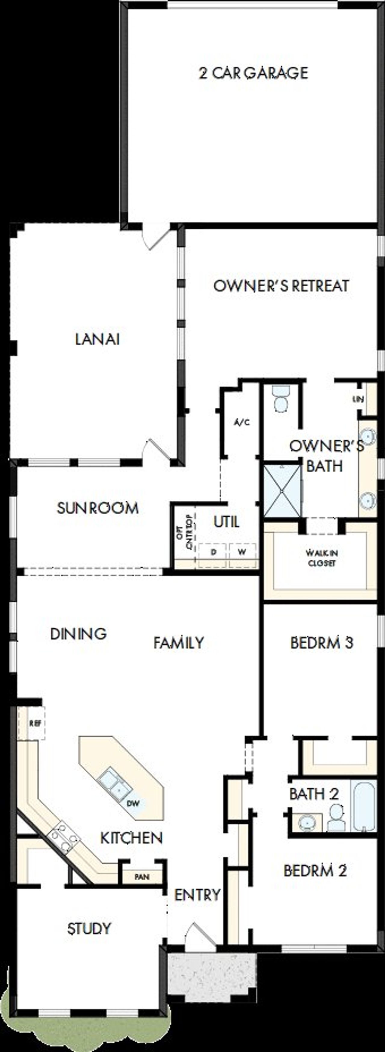 2D floor plan layout of this home in Vistera of Venice – Cottage Series, Nokomis, FL (Image 2).