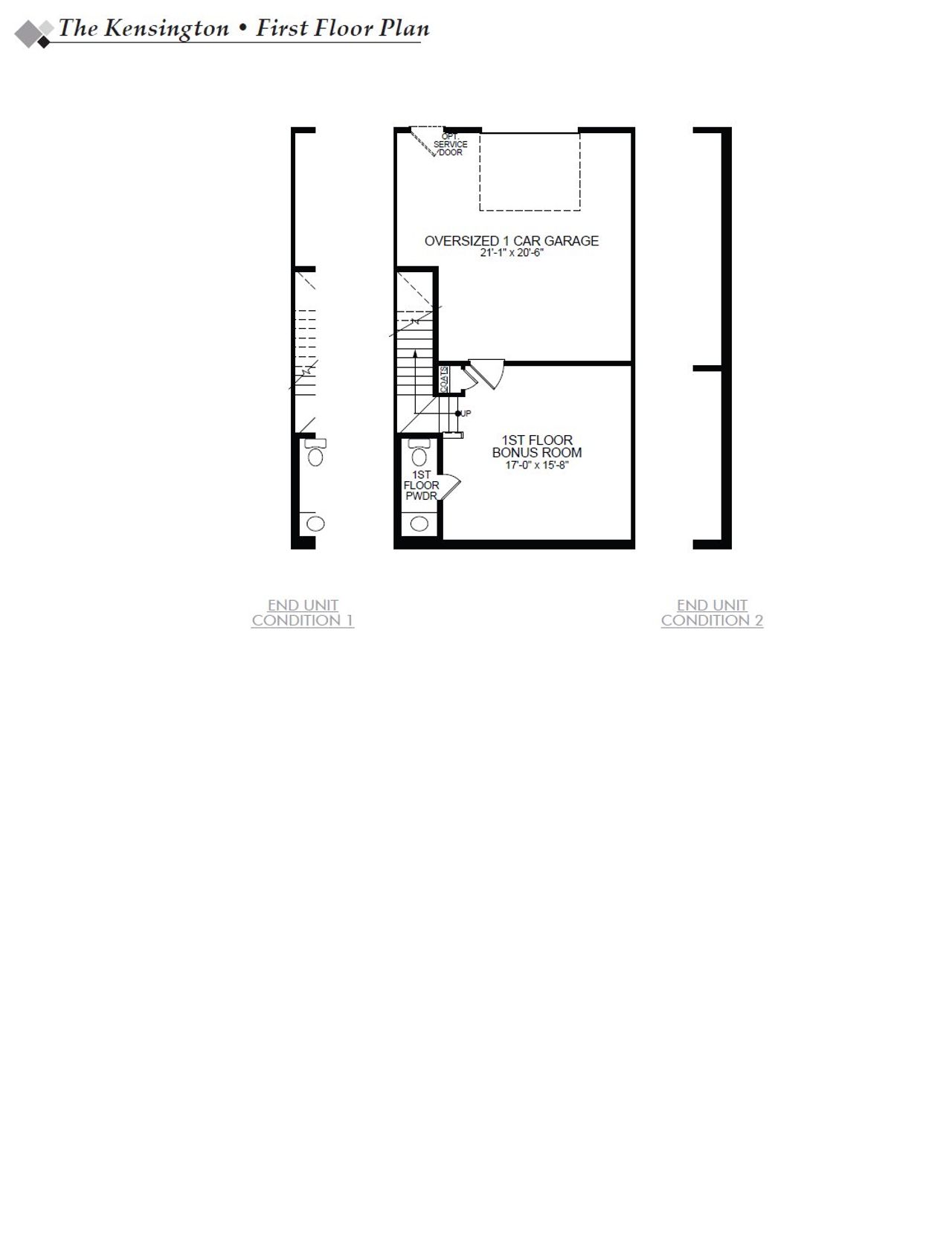 2D floor plan layout for the Kensington by Eastwood Homes in Bryton Crossing Townhomes, Huntersville, NC (Image 2).