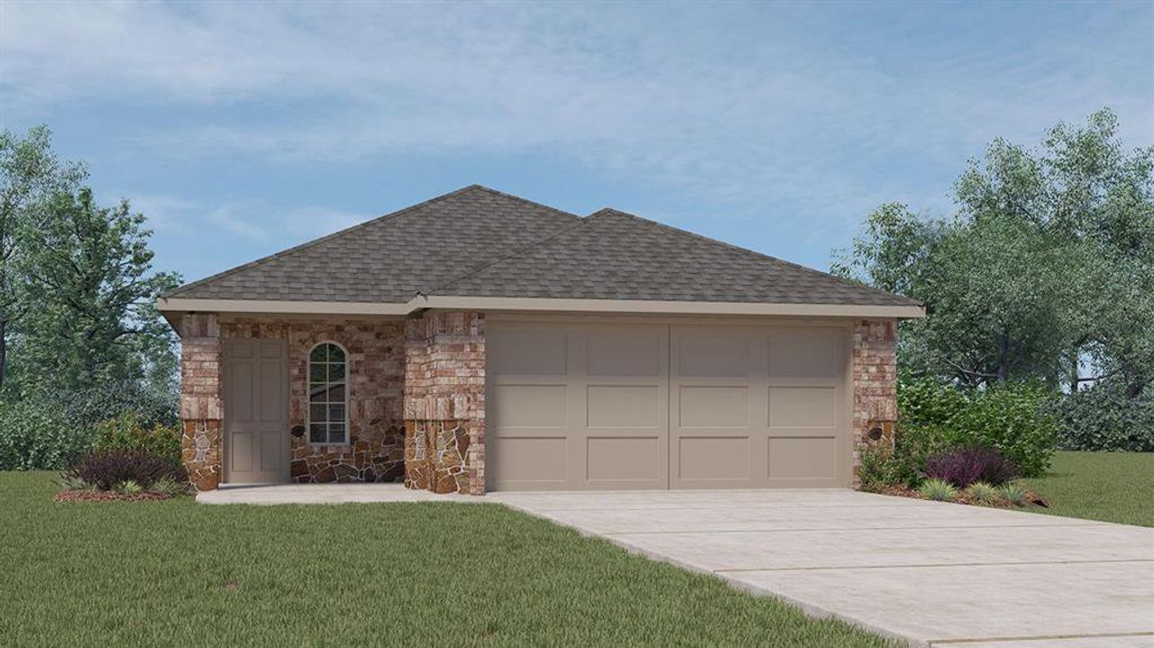 Front exterior of a new home in Cartwright Ranch, Crandall, TX, highlighting curb appeal (Image 2).