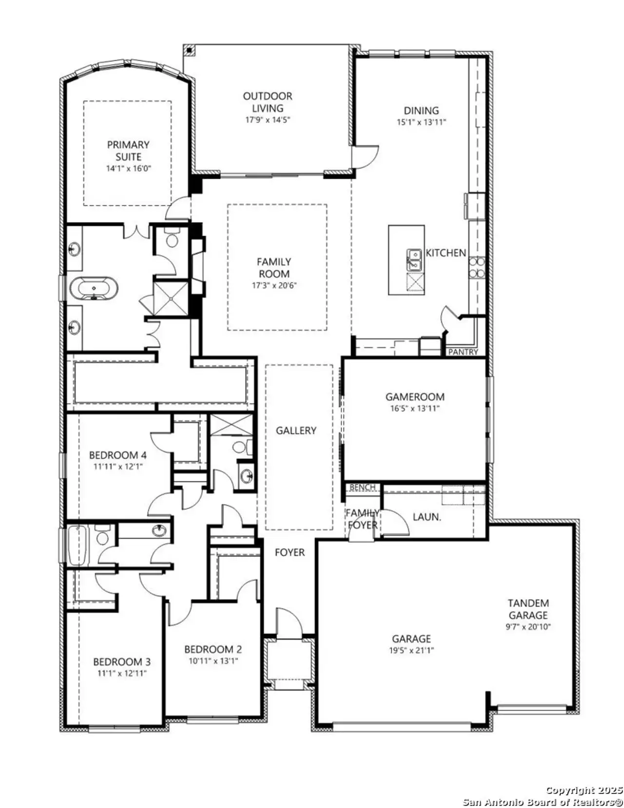 2D floor plan layout of this home in Kinder Ranch 70's, San Antonio, TX (Image 2).