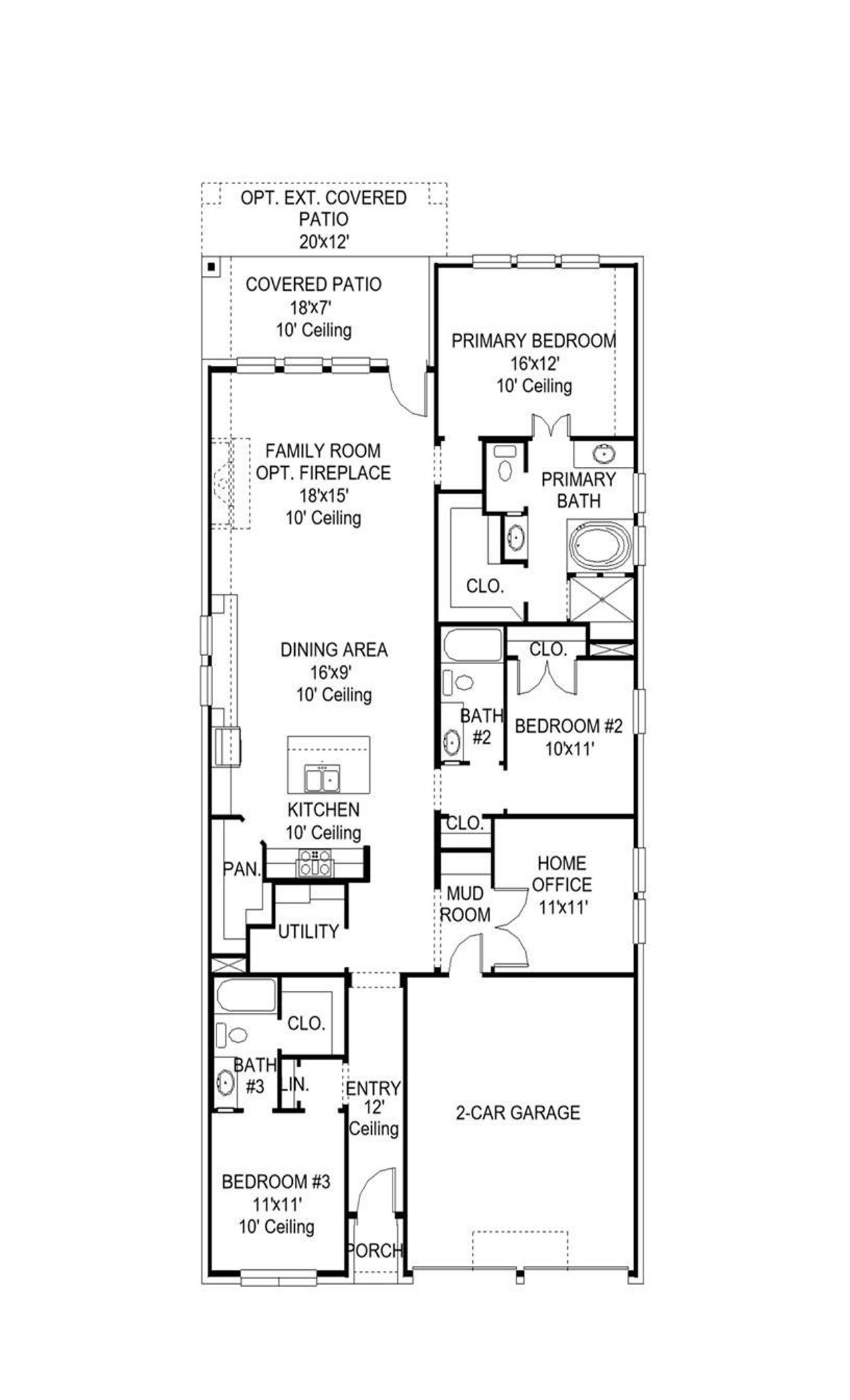 2D floor plan layout of this home in Lariat 45', Liberty Hill, TX (Image 2).