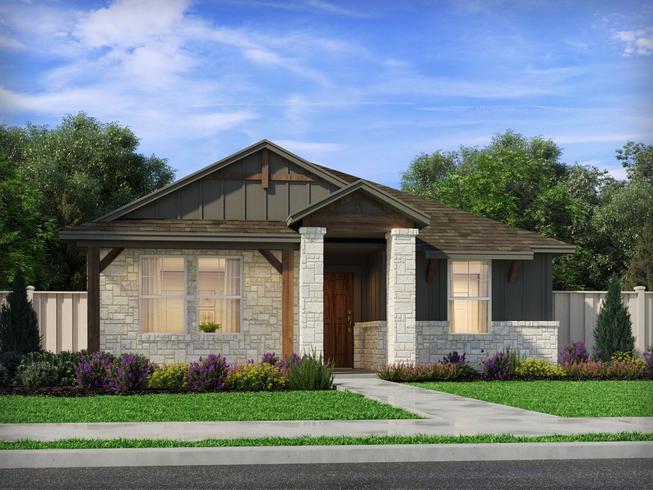 Representative exterior photo of a completed home built from the The Clearwater (730) by Meritage Homes in Colony at Cole Springs - Arbor Collection, Buda, TX (Image 2). Representative exterior photo of a completed home built from the The Clearwater (730) by Meritage Homes in Colony at Cole Springs - Arbor Collection, Buda, TX (Image 2).