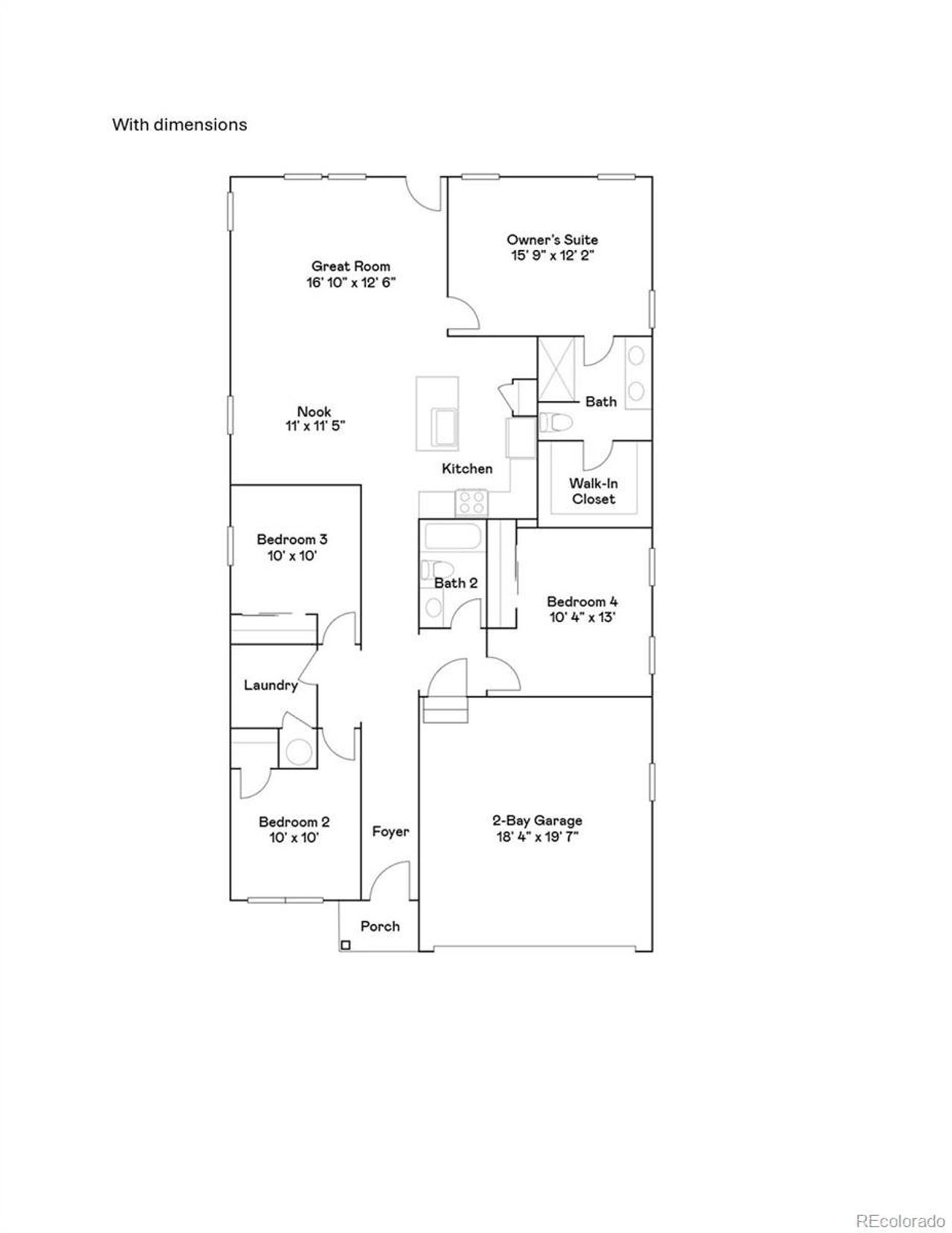 2D floor plan layout of this home in Ledge Rock: The Petal Collection, Johnstown, CO (Image 2).