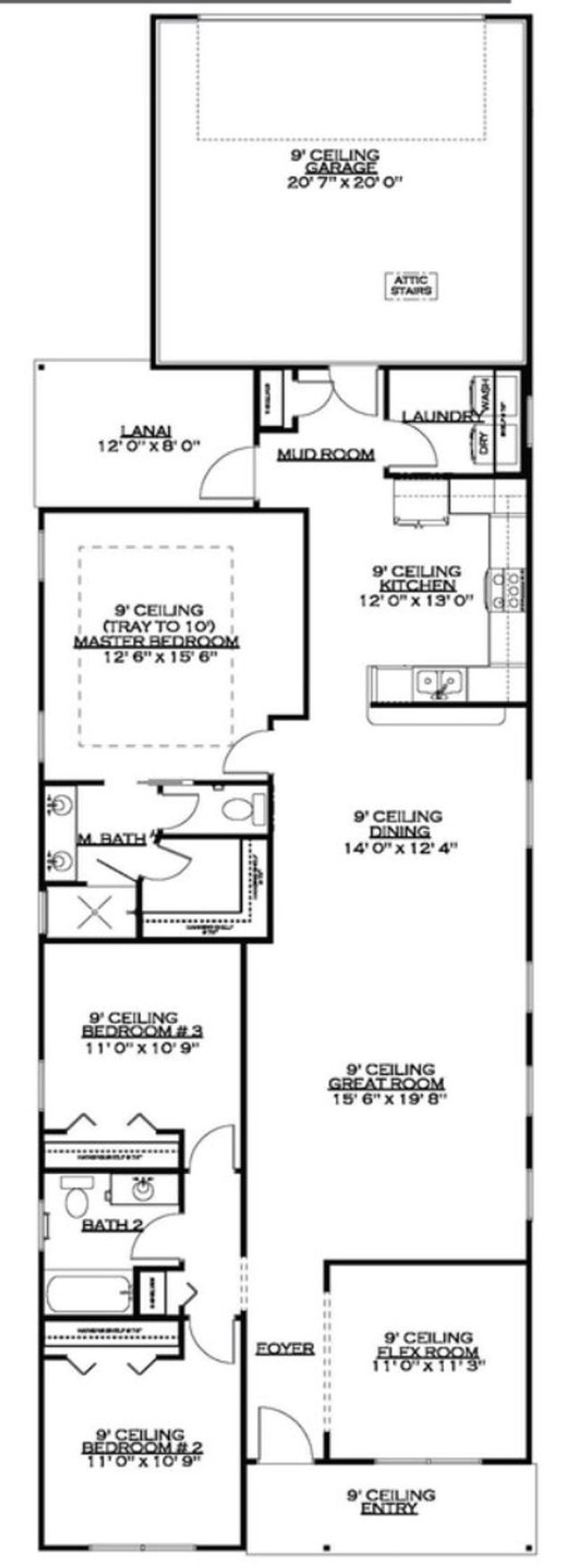 2D floor plan layout for the Messina by The Emmer Group in Lugano, Gainesville, FL (Image 2).