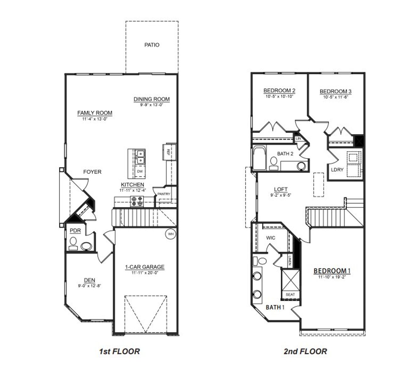 2D floor plan layout of this home in Townes at Tap Root Farms, Fletcher, NC (Image 2).