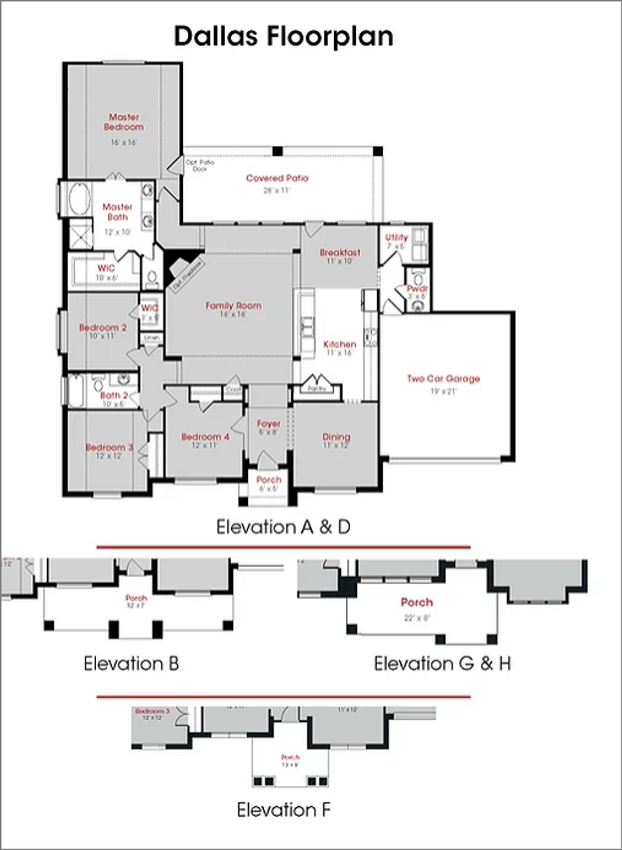 2D floor plan layout for the Dallas by Kendall Homes in Deer Pines, Conroe, TX (Image 2).