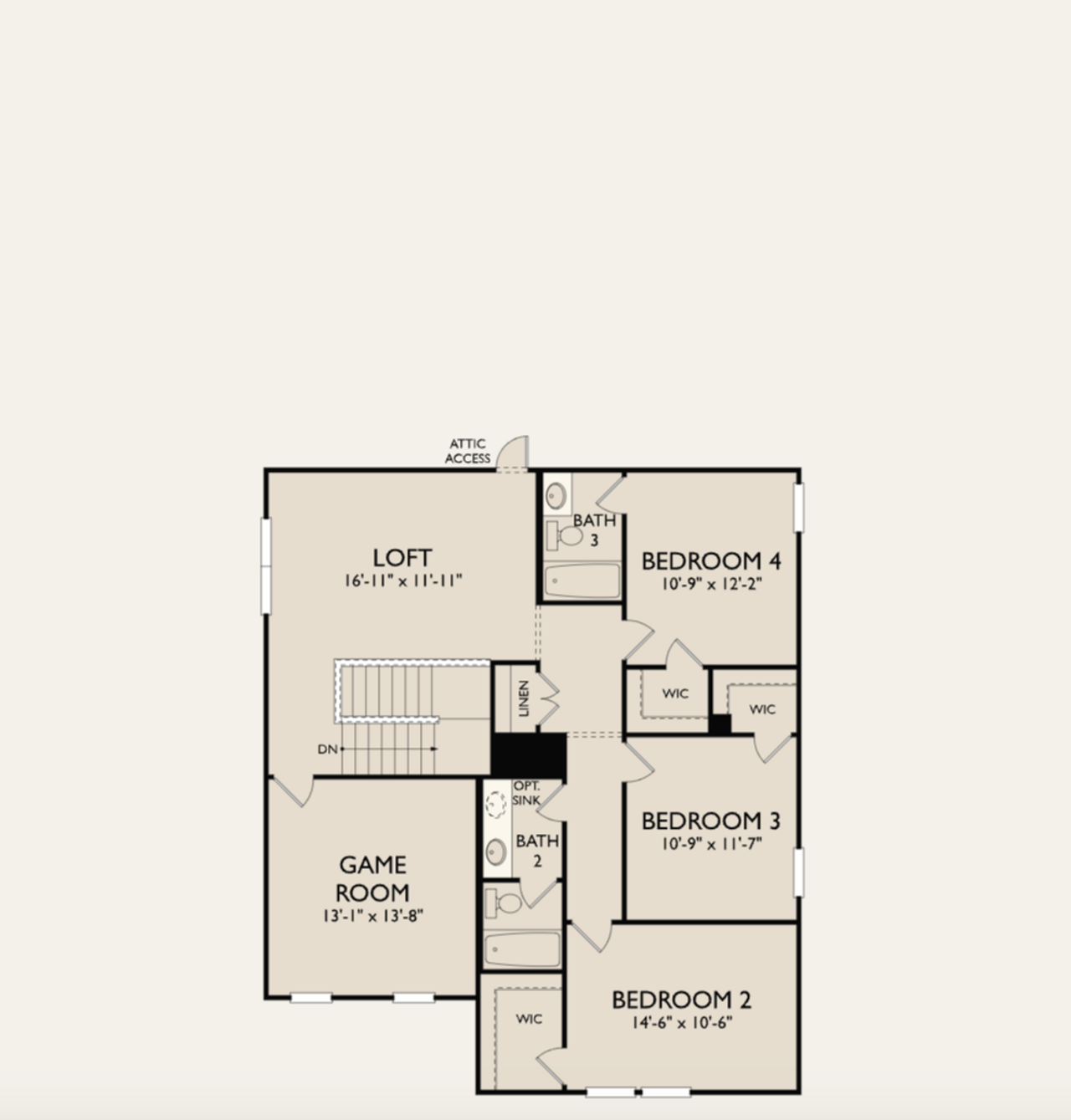 2D floor plan layout for the Knox by Ashton Woods in Covered Bridge, Hutto, TX (Image 2).