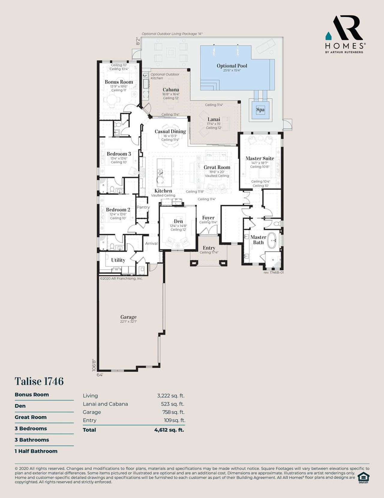 2D floor plan layout for the Talise by AR HOMES in Wild Blue at Waterside, Bradenton, FL (Image 2). 2D floor plan layout for the Talise by AR HOMES in Wild Blue at Waterside, Bradenton, FL (Image 2).