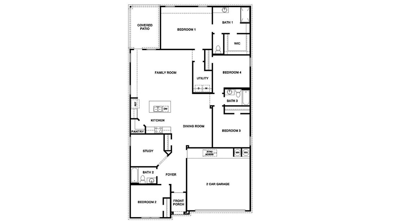 2D floor plan layout of this home in Veranda, San Antonio, TX (Image 2).