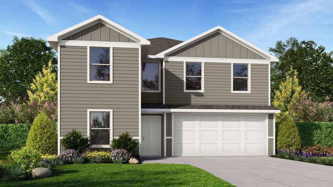 Representative exterior photo of a completed home built from the Dawson by D.R. Horton in Lonestar at Liberty Trails, Justin, TX (Image 2).