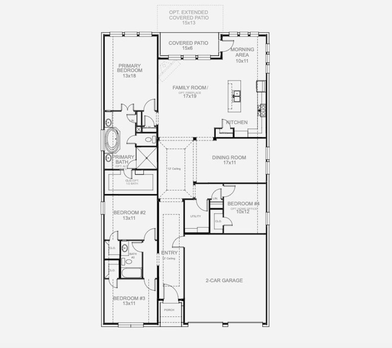 2D floor plan layout for the 2187W by Perry Homes in Mosaic 50', Celina, TX (Image 2).