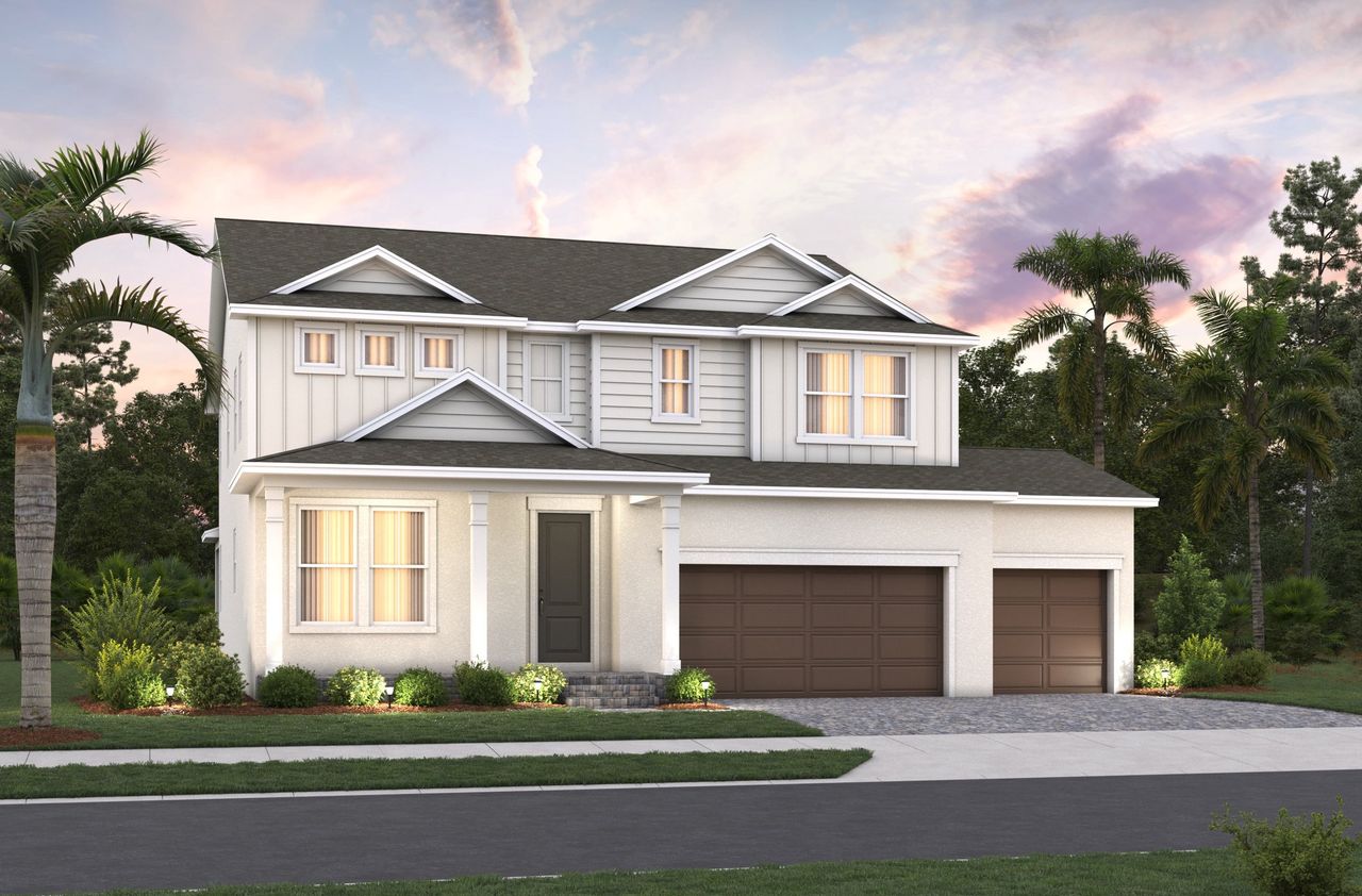 Representative exterior photo of a completed home built from the Monterey by Beazer Homes in Acuera Estates, Apopka, FL (Image 2). Representative exterior photo of a completed home built from the Monterey by Beazer Homes in Acuera Estates, Apopka, FL (Image 2).