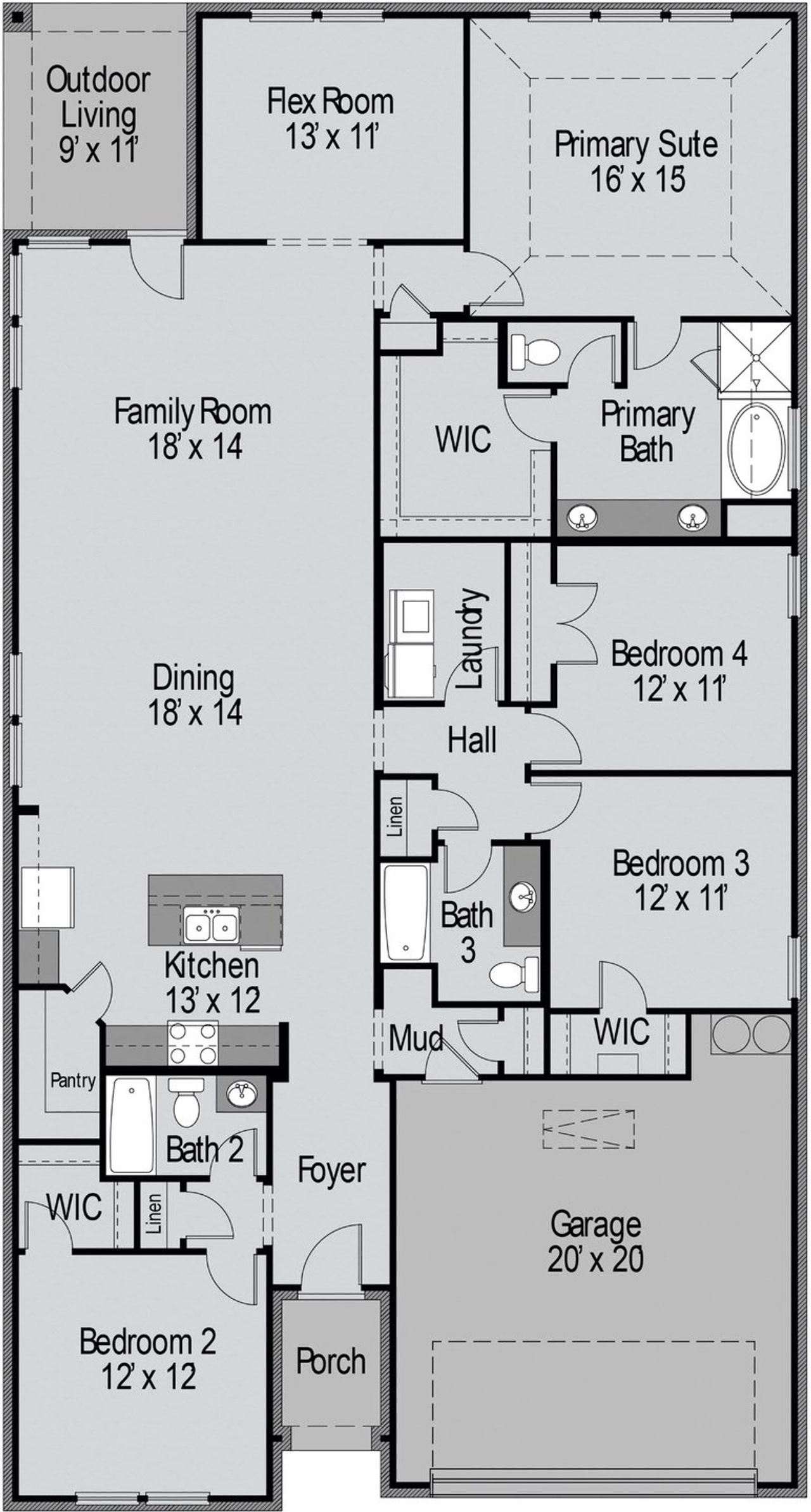 2D floor plan layout for the Rio Grande Executive by UnionMain Homes in Brookville Estates, Forney, TX (Image 2).