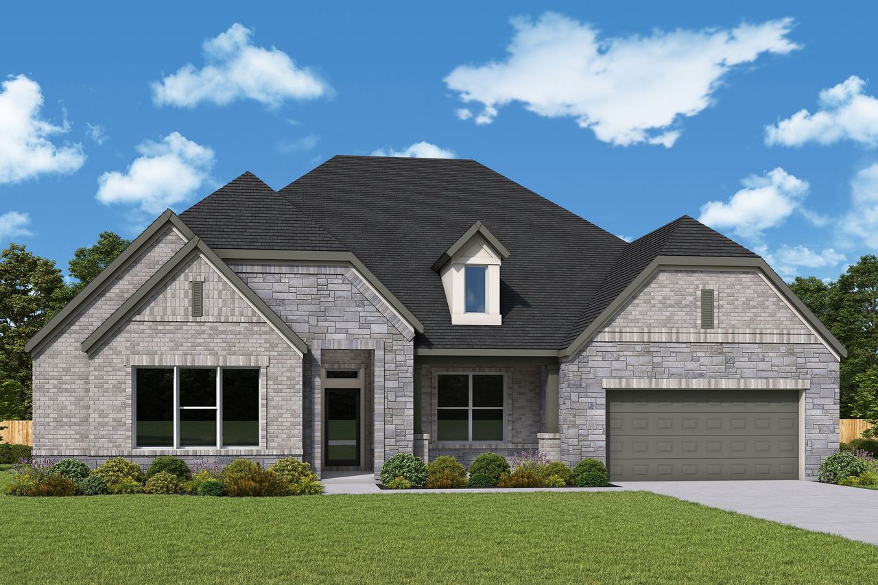 Representative exterior photo of a completed home built from the The Steel by David Weekley Homes in Pecan Square - Estates, Northlake, TX (Image 2). Representative exterior photo of a completed home built from the The Steel by David Weekley Homes in Pecan Square - Estates, Northlake, TX (Image 2).