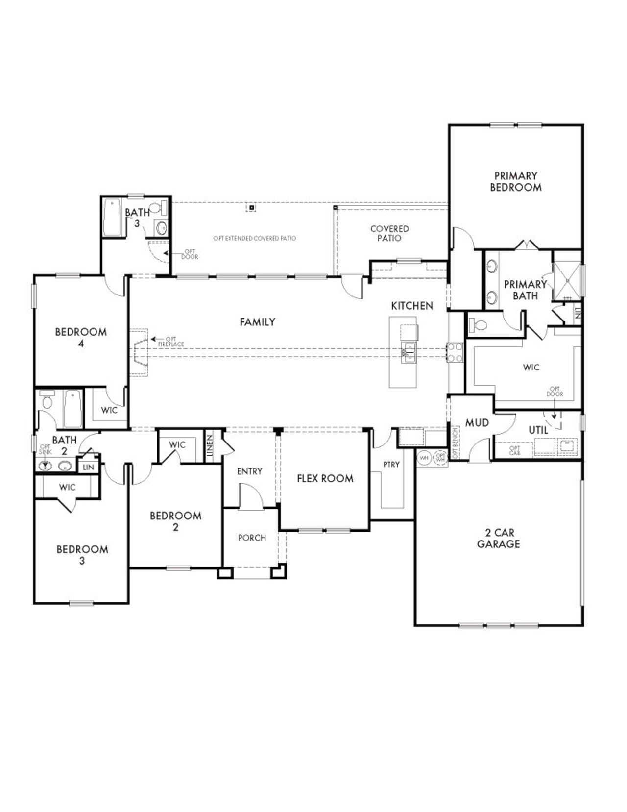 2D floor plan layout for the Sycamore by Impression Homes in Carrera Ranch, Waxahachie, TX (Image 2).
