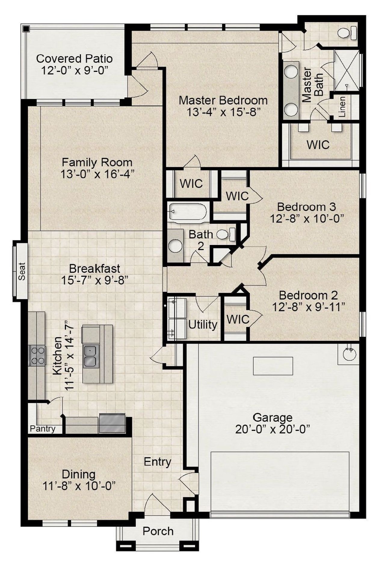 2D floor plan layout for the Cupertino - 1 Story by CAVENDER HOMES in Morning Ridge, Princeton, TX (Image 2).